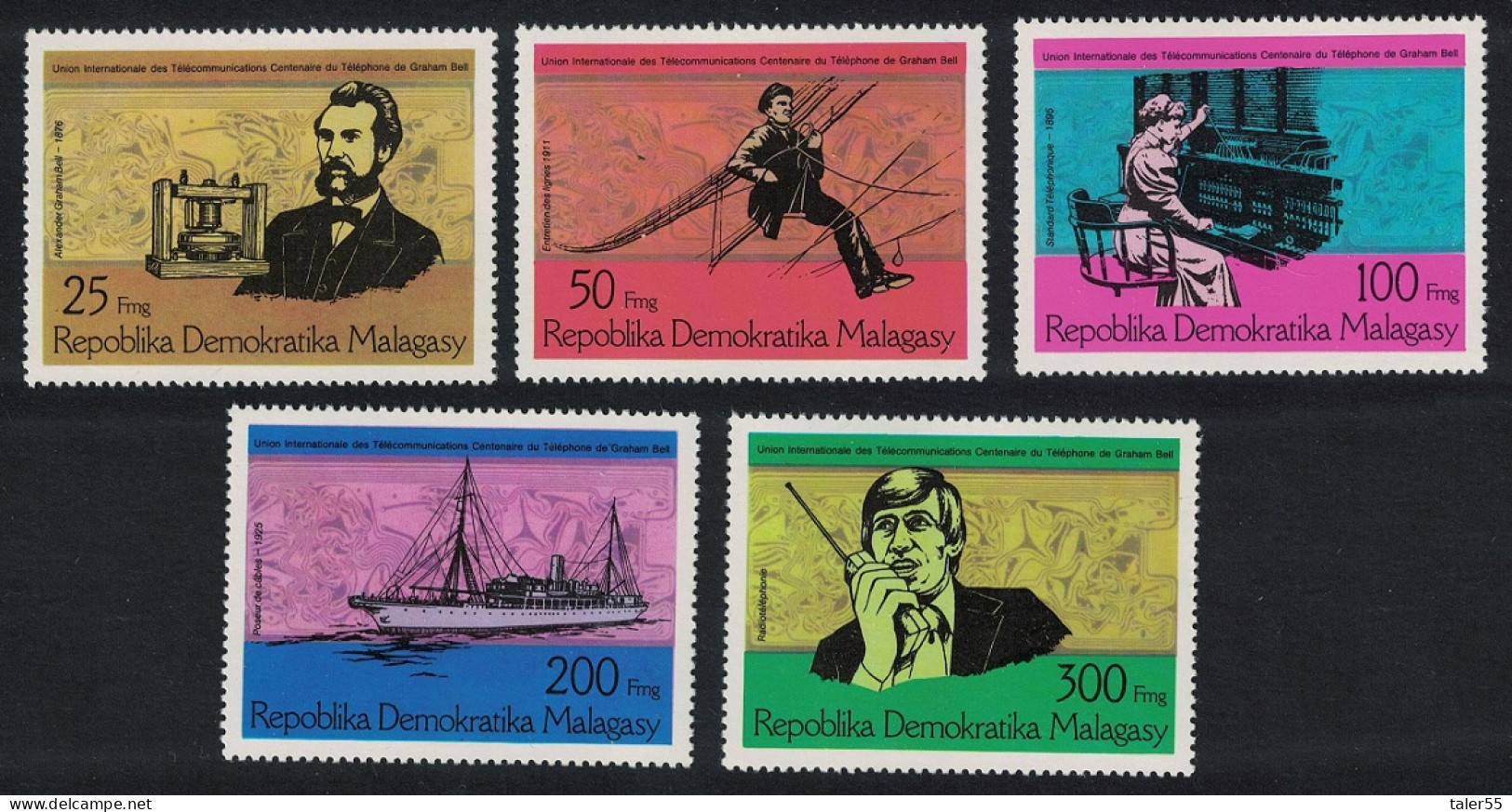 Malagasy Rep. Alexander Bell Ship Telephone Centenary 5v 1976 MNH SG#357-361 Sc#553-557 - Madagascar (1960-...)