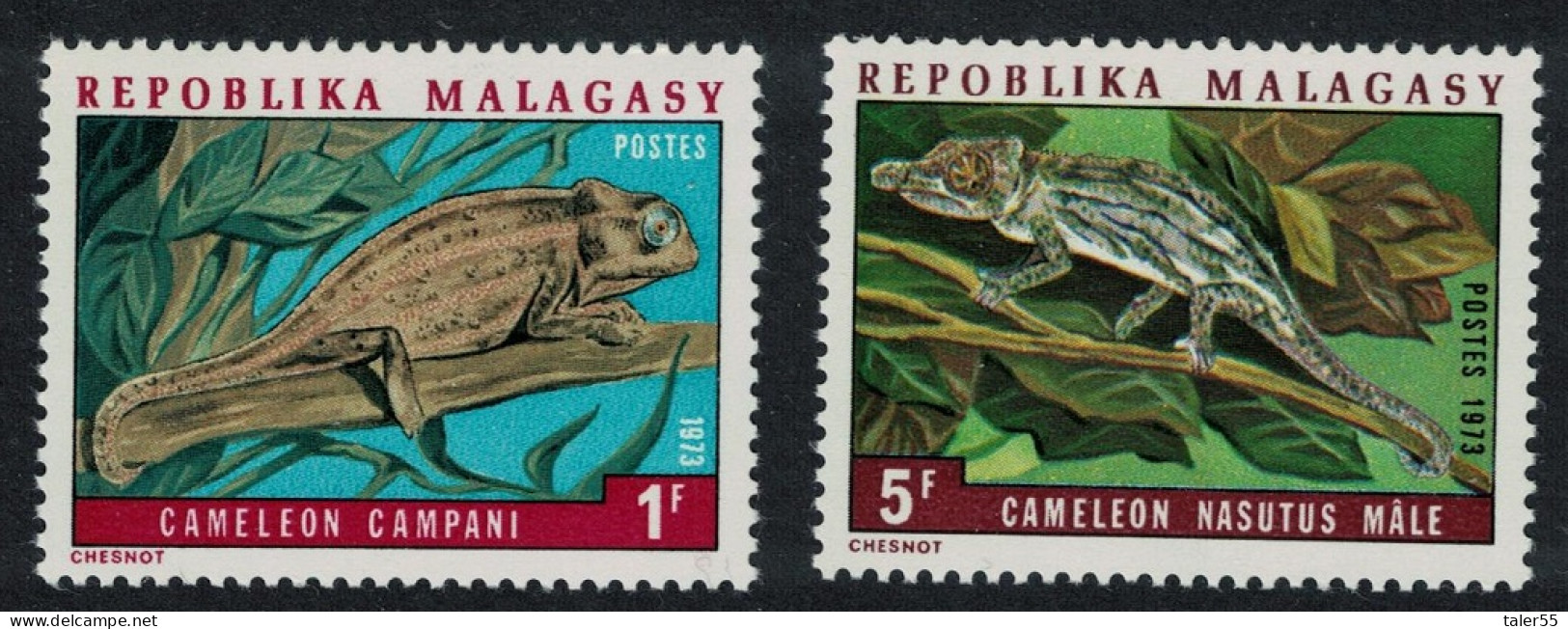 Malagasy Rep. Chameleons 2v 1973 MNH SG#246-247 - Madagascar (1960-...)