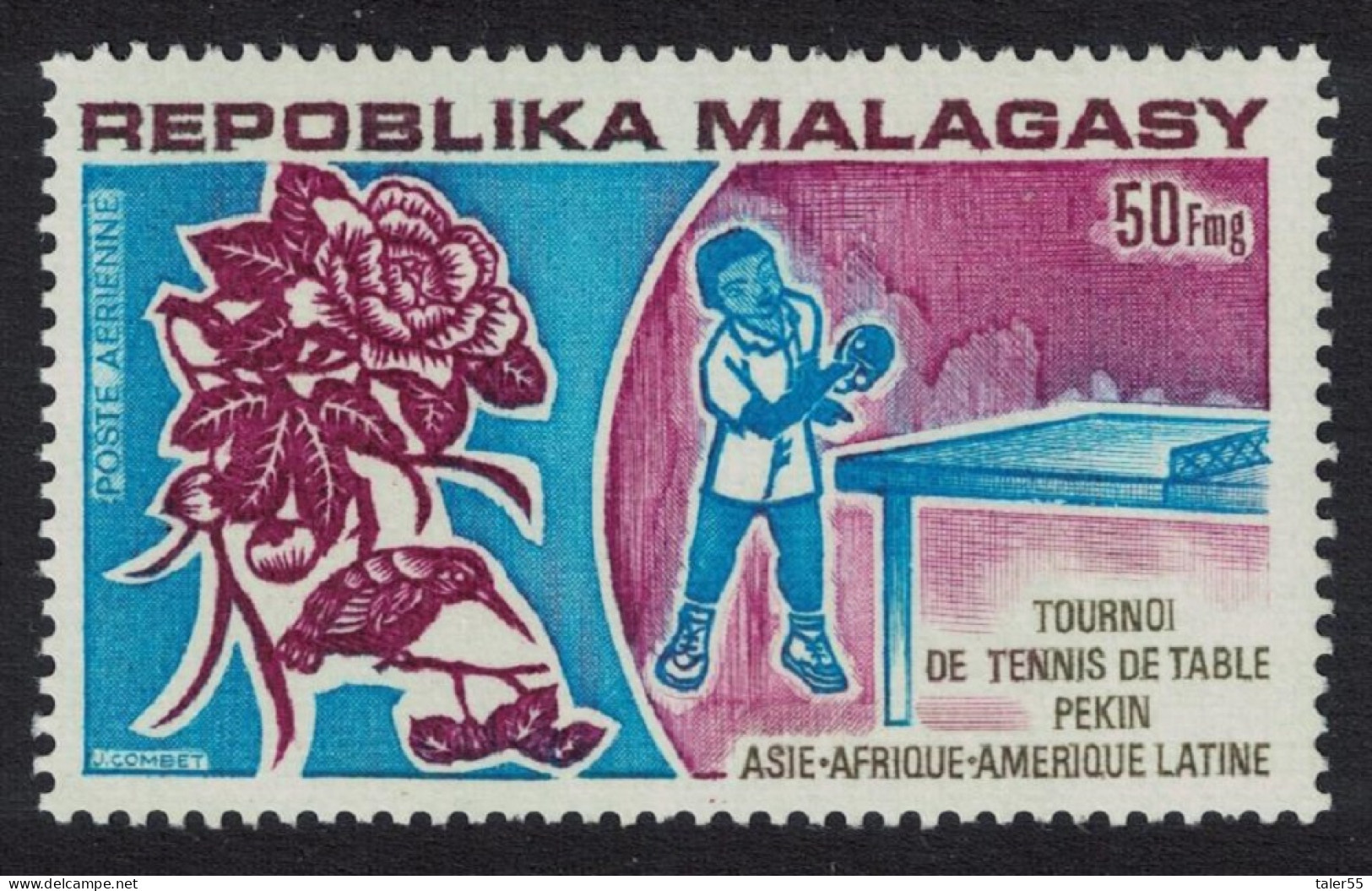 Malagasy Rep. Bird Hibiscus Table Tennis 2v 1974 MNH SG#273 Sc#C124 - Madagascar (1960-...)