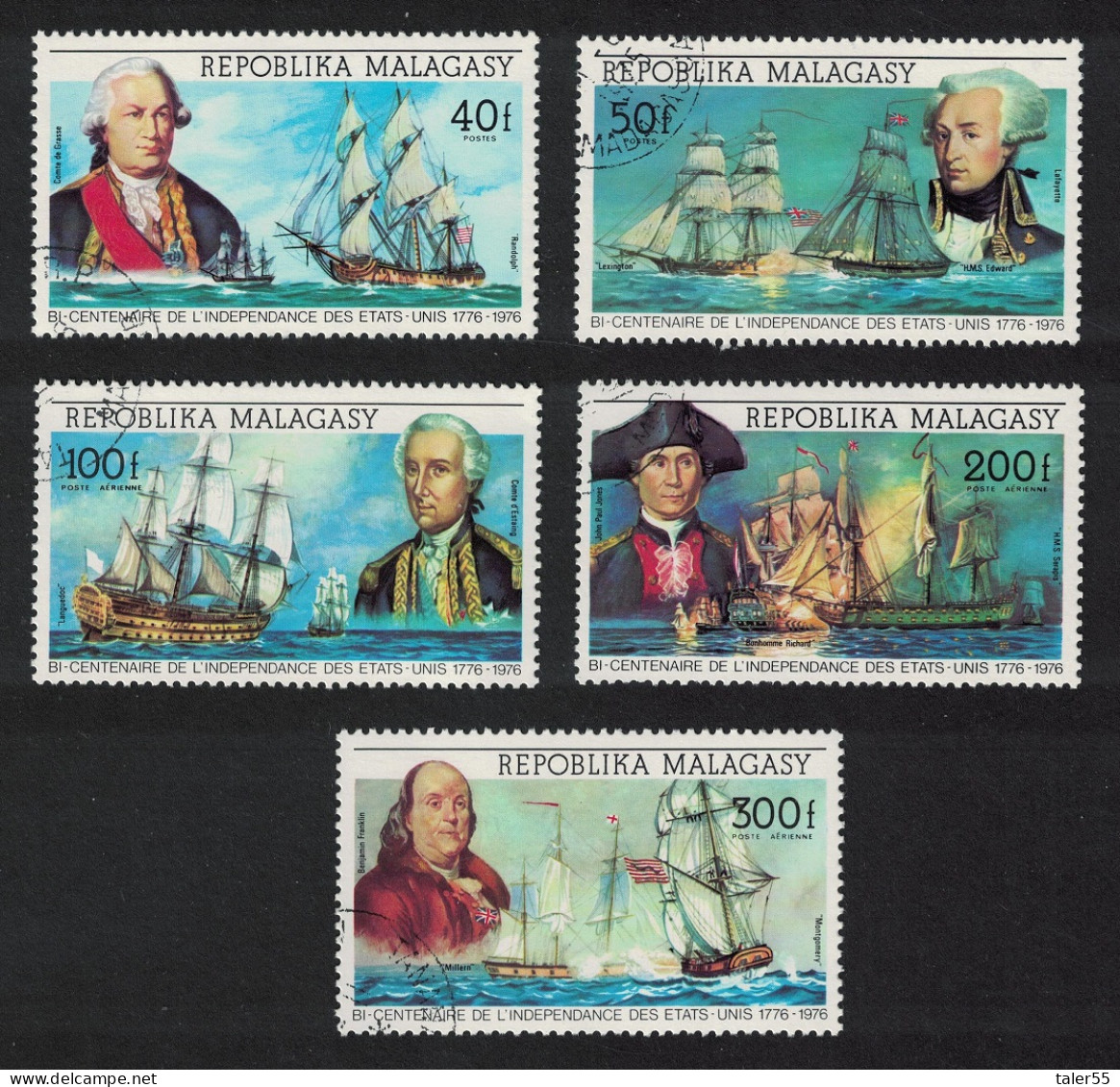 Malagasy Rep. Bicentenary Of American Revolution 5v 1975 CTO SG#305-309 Sc#525-526+C137-C139 - Madagascar (1960-...)