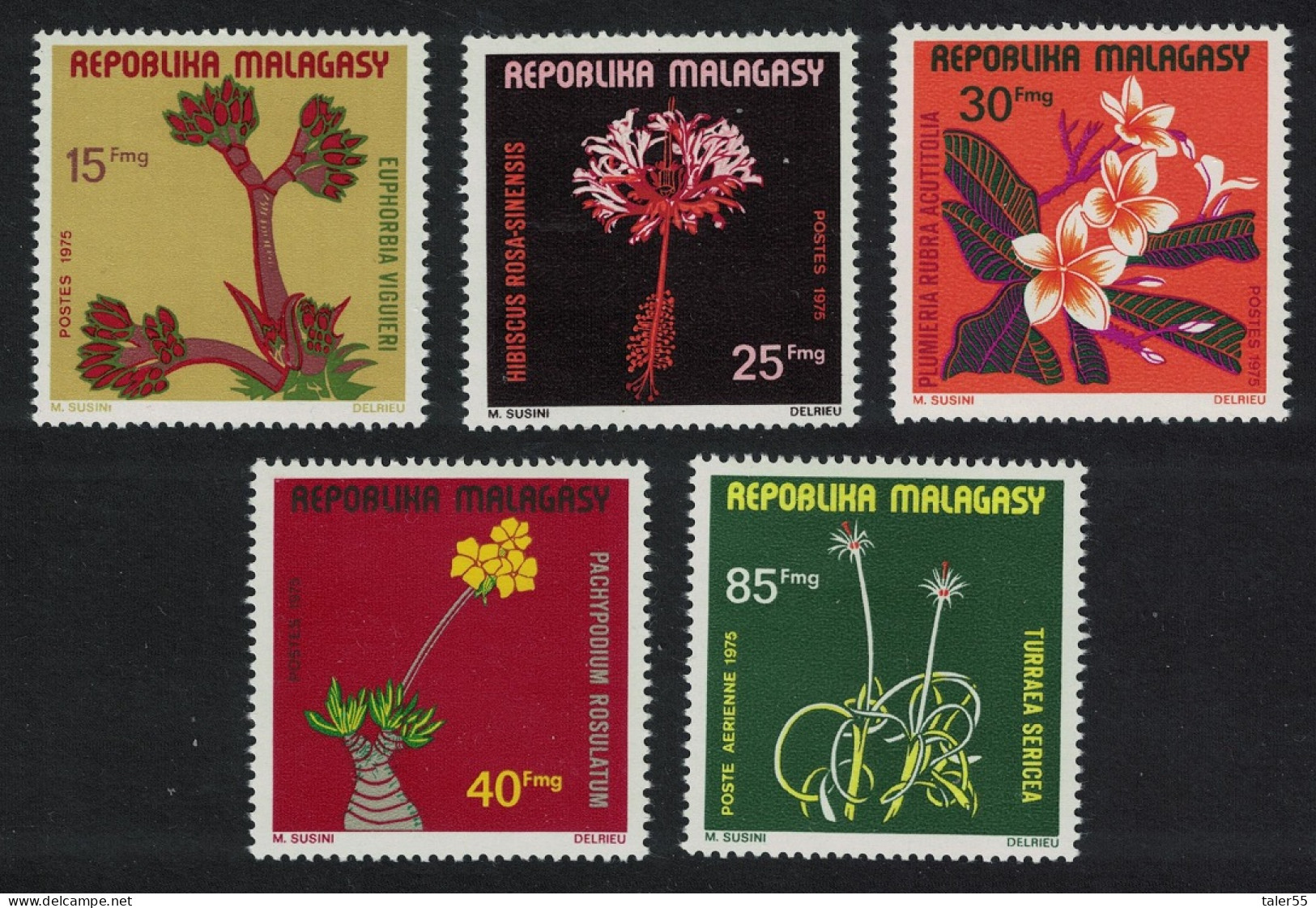 Malagasy Rep. Hibiscus Flora 5v 1975 MNH SG#311-315 - Madagascar (1960-...)