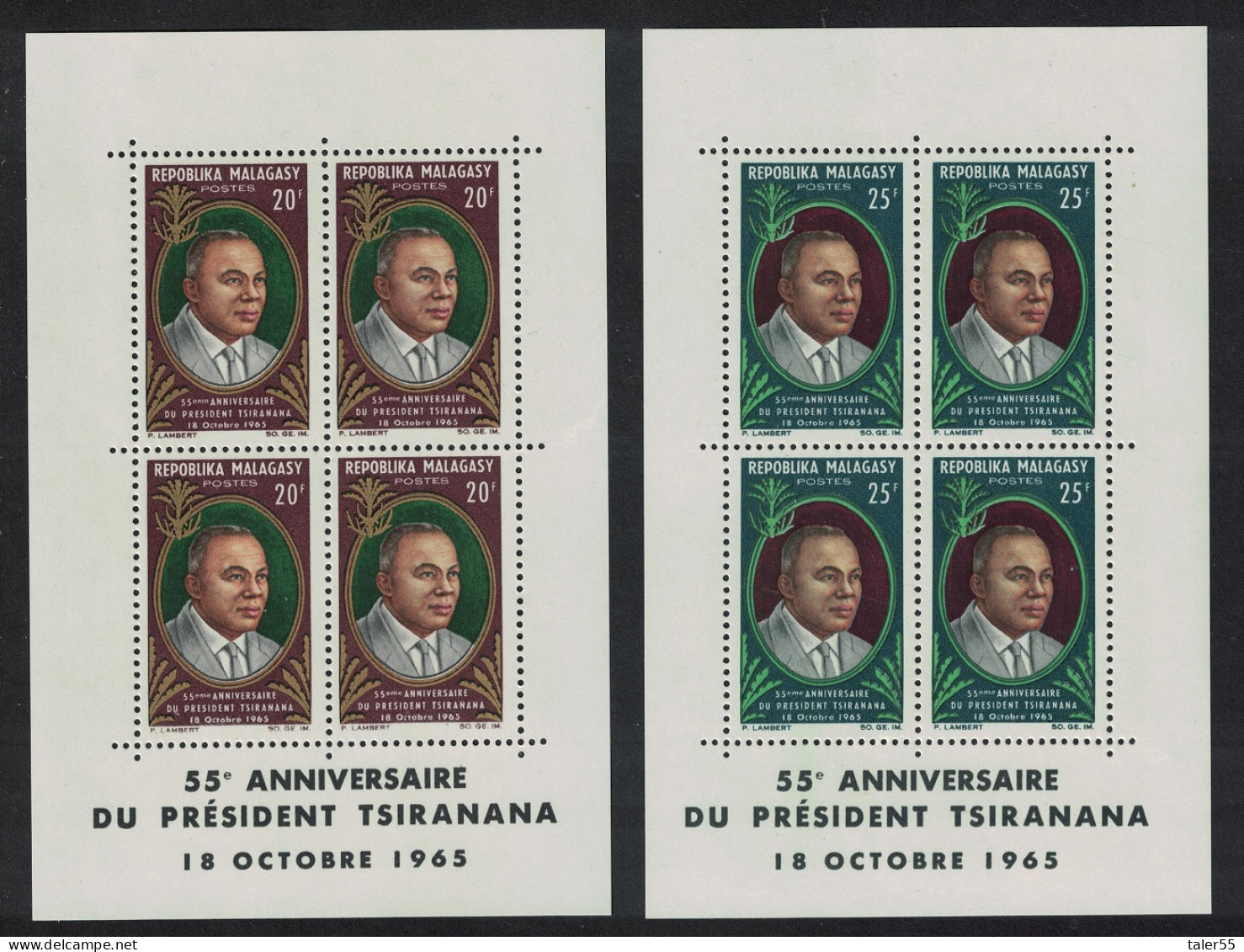 Malagasy Rep. President Tsiranana's 55th Birthday MS 1965 MNH SG#MS100 - Madagascar (1960-...)