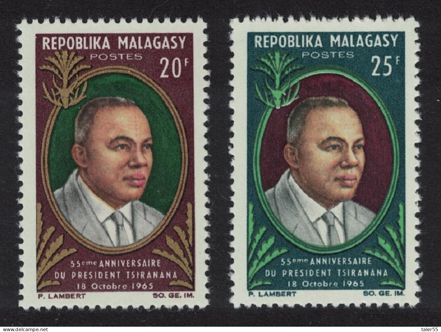 Malagasy Rep. President Tsiranana's 55th Birthday 2v 1965 MNH SG#98-99 - Madagascar (1960-...)