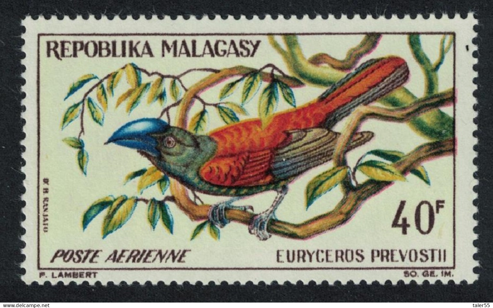 Malagasy Rep. Helmet Bird 'Euriceros Prevosti' 40Fr 1963 MNH SG#64 - Madagascar (1960-...)