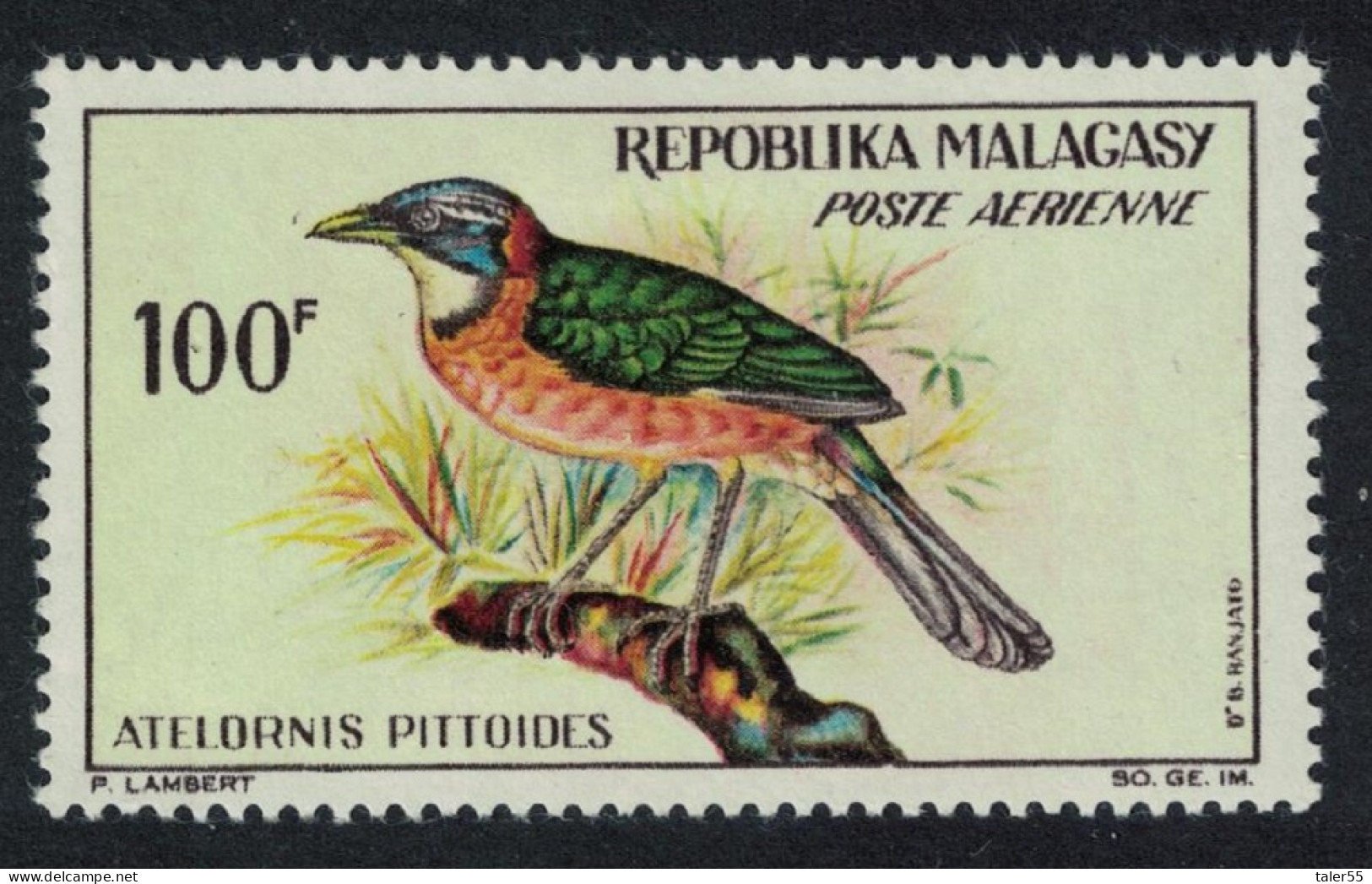 Malagasy Rep. Pitta-like Ground Roller Bird 100Fr 1963 MNH SG#65 - Madagascar (1960-...)