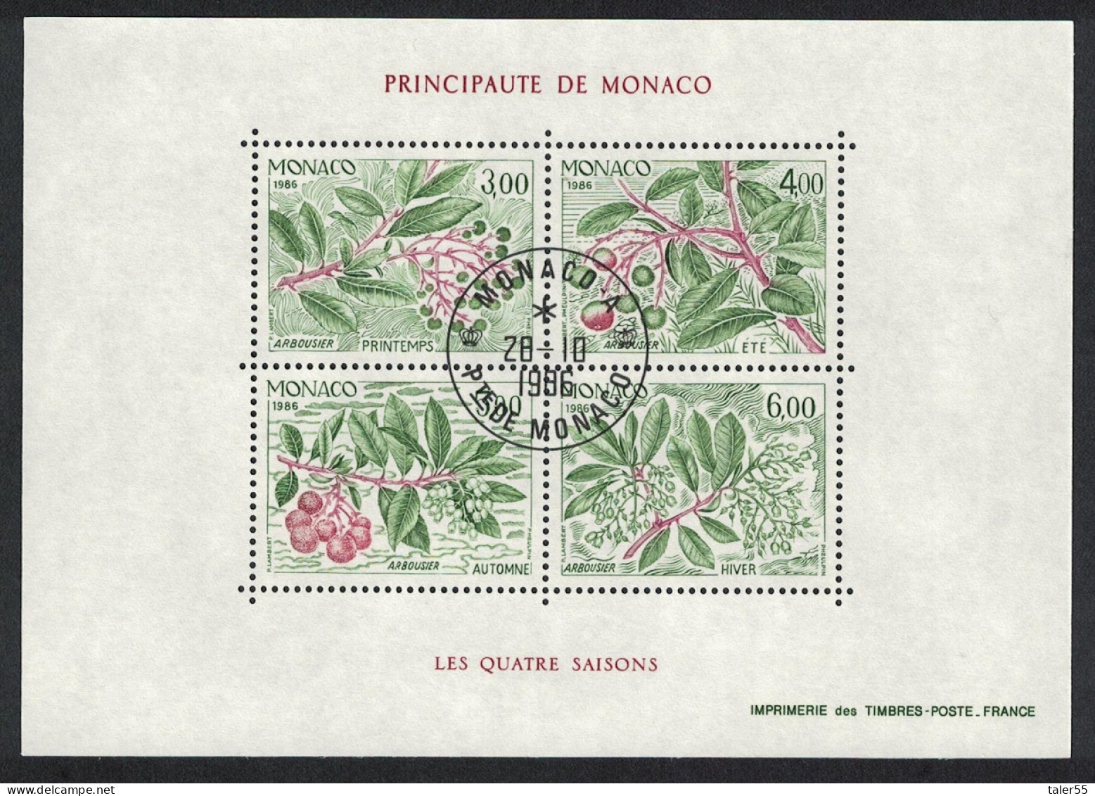 Monaco Seasons Of The Strawberry Tree MS 1986 CTO SG#MS1803 MI#Block 34 Sc#1550 - Oblitérés