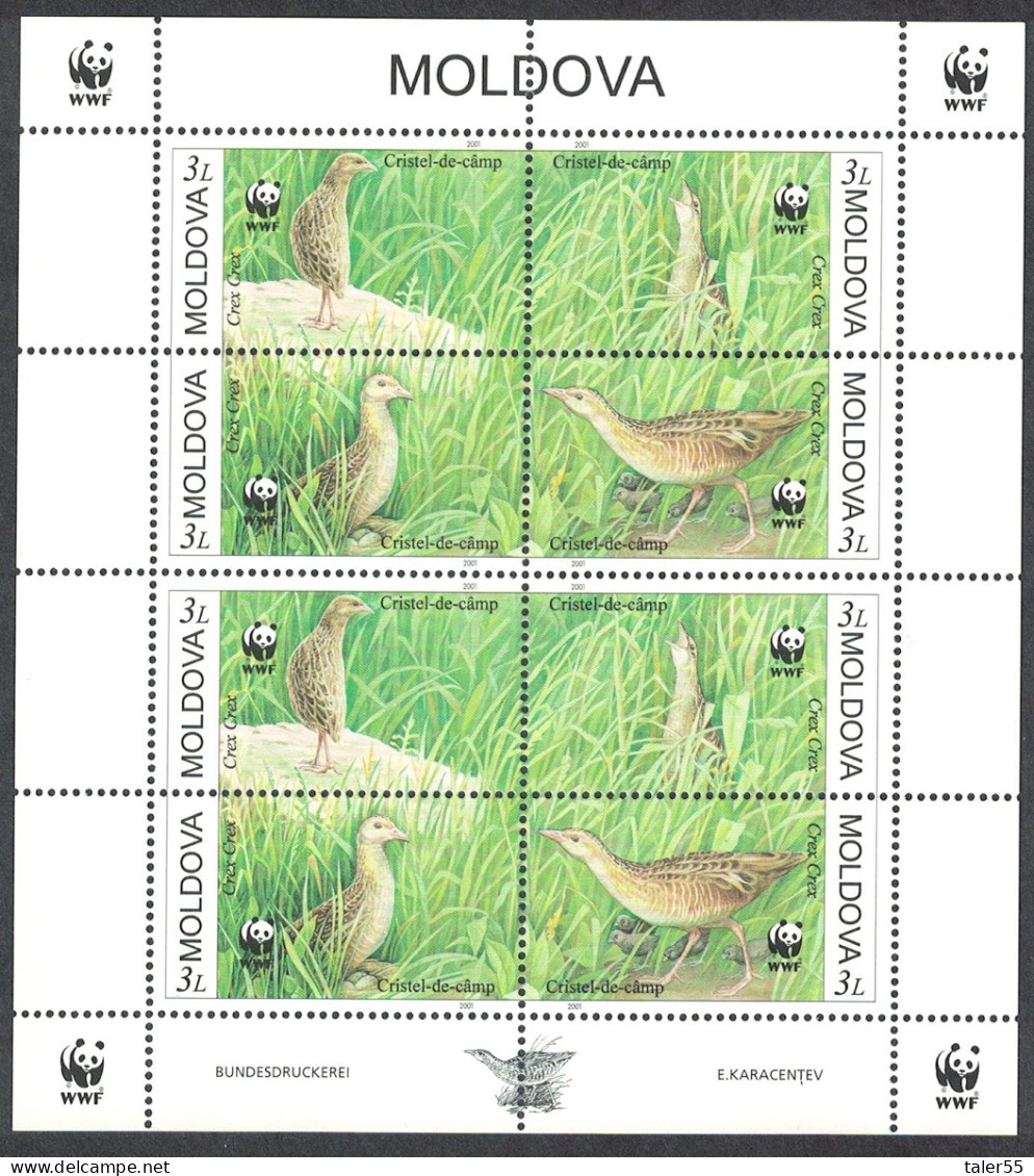 Moldova Birds WWF Corncrake Sheetlet Of 2 Sets 2001 MNH SG#382-385 MI#379-382 Sc#370 A-d - Moldova