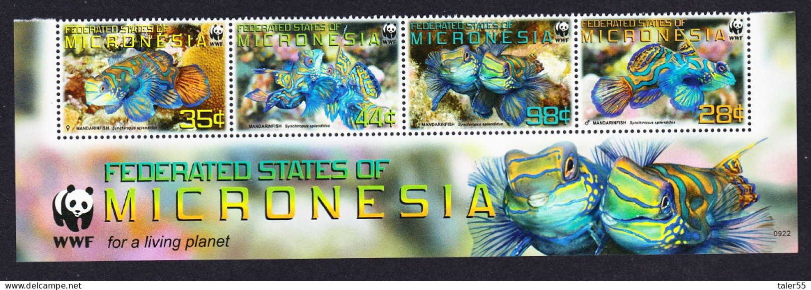 Micronesia WWF Mandarinfish Bottom Strip Of 4v WWF Logo 2009 MNH MI#2052-2055 Sc#848a-d - Micronésie