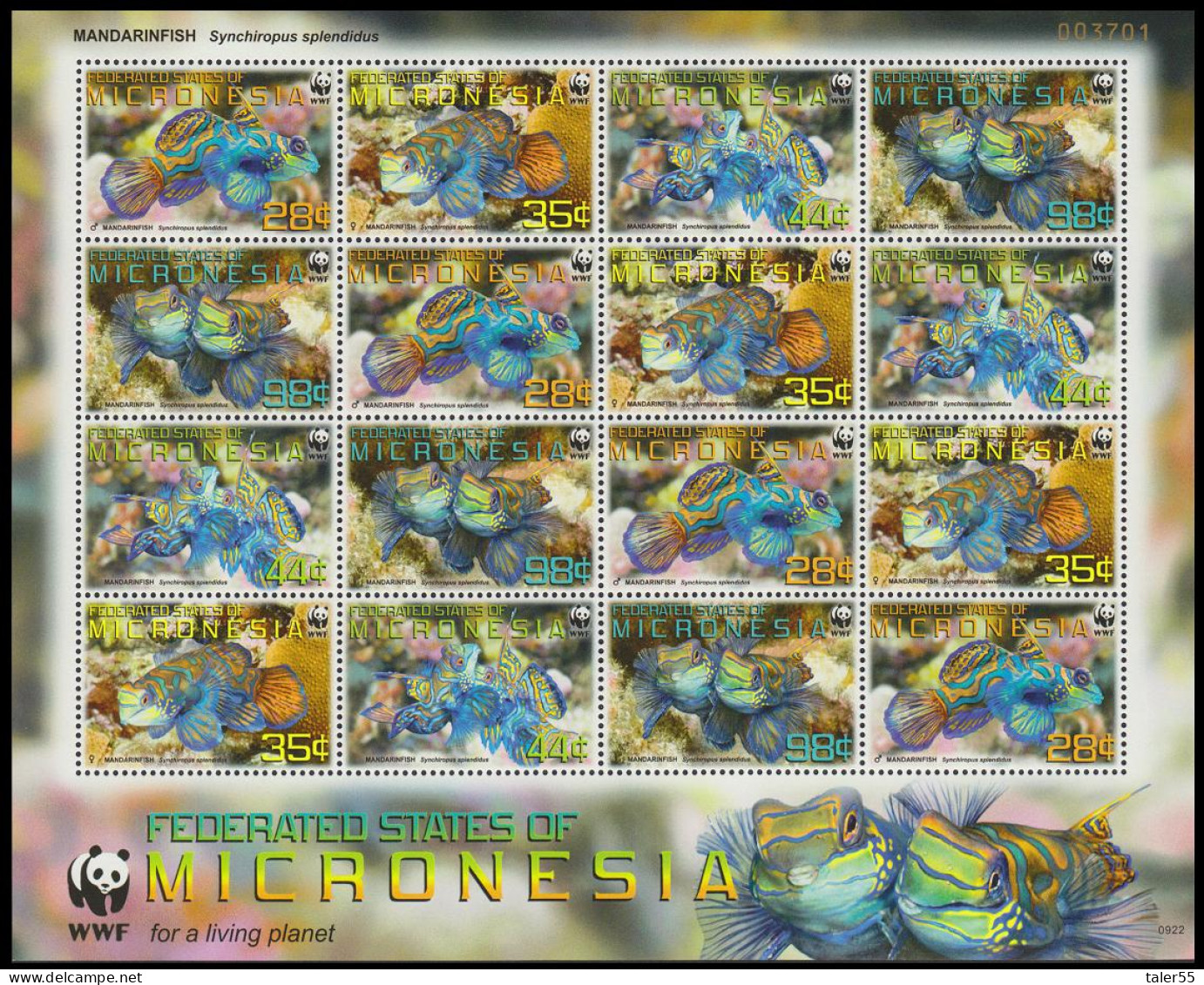 Micronesia WWF Mandarinfish Sheetlet Of 4 Sets 2009 MNH MI#2052-2055 Sc#848a-d - Micronésie
