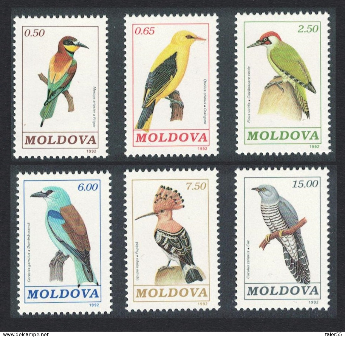Moldova Oriole Hoopoe Woodpecker Cuckoo Birds 6v 1992 MNH SG#19-24 MI#14-19 Sc#31-36 - Moldova