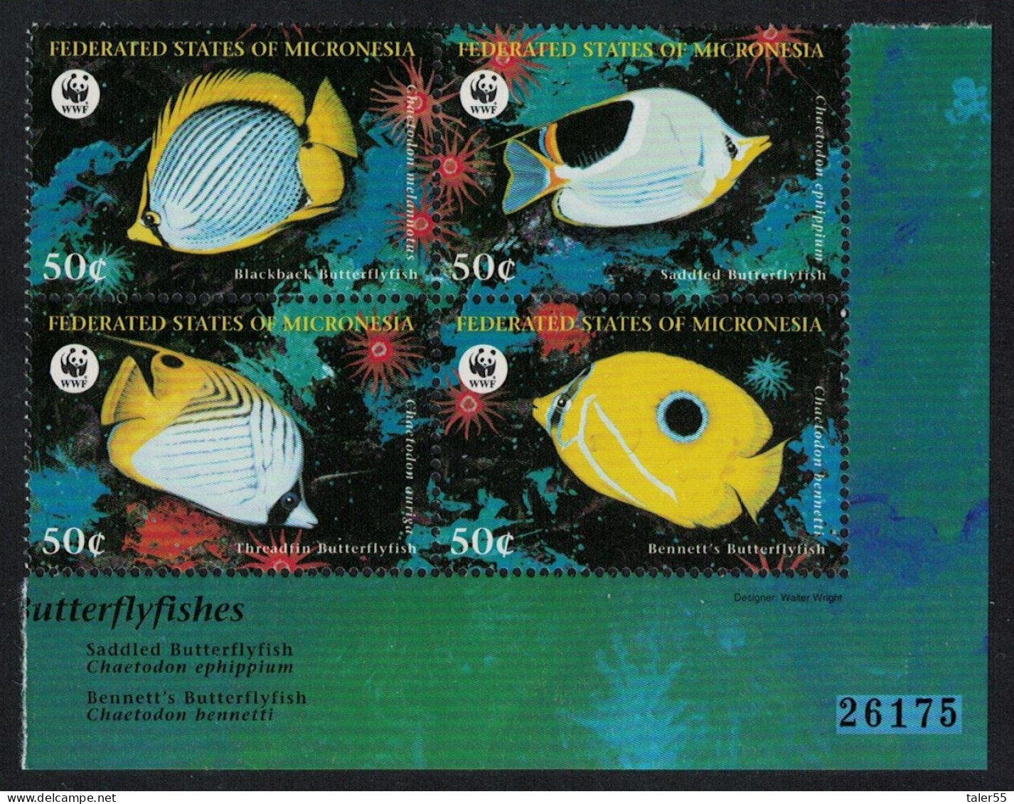 Micronesia WWF Butterflyfishes 4v Block Of 4 Control Number 1997 MNH SG#579-582 - Mikronesien