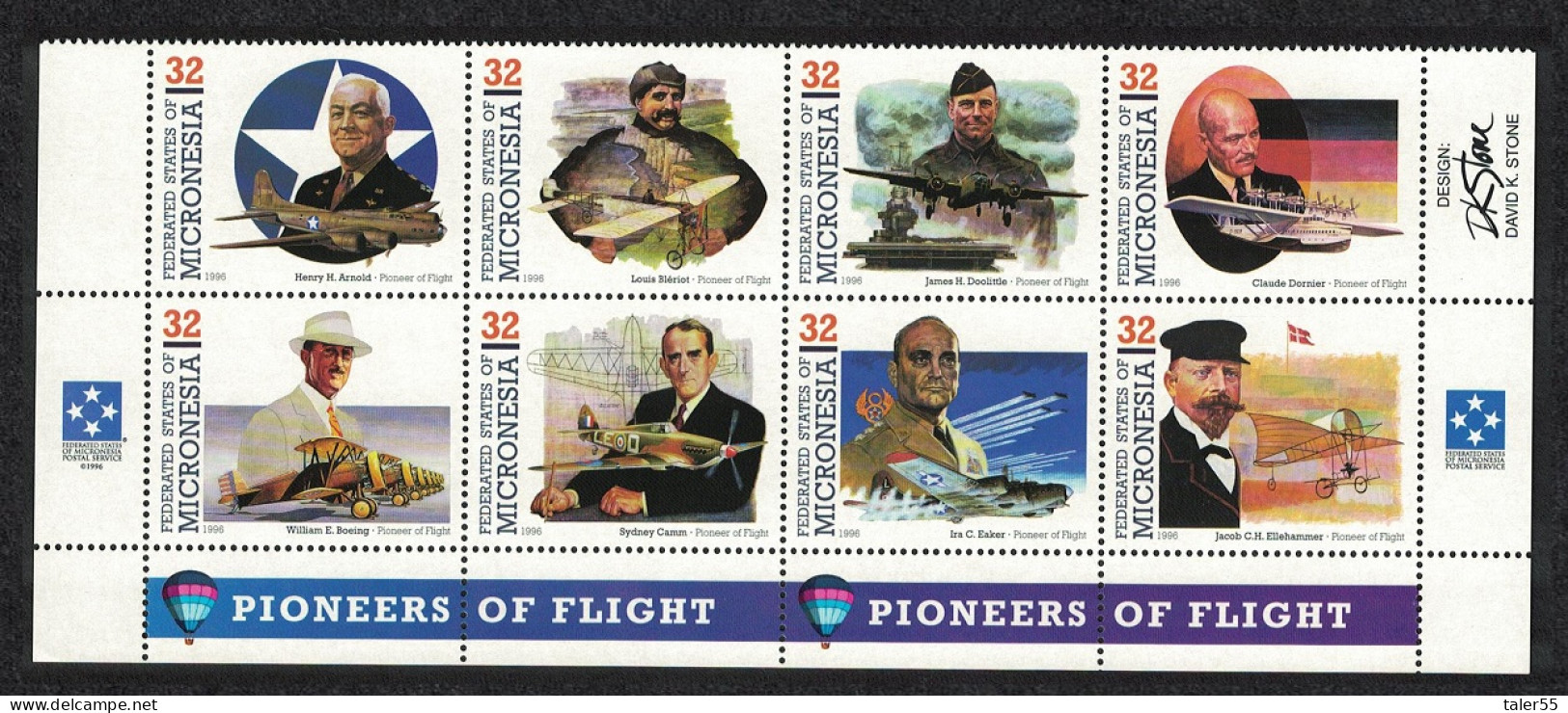 Micronesia Pioneers Of Flight 7th Series 8v Bottom Strip 1995 MNH SG#453-460 - Mikronesien