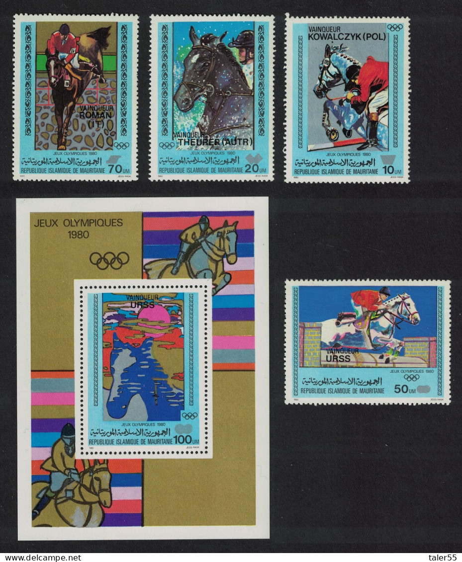Mauritania Horses Olympic Medal Winners Moscow 4v+MS 1980 MNH SG#674-MS678 MI#699-702+Block 30 - Mauritania (1960-...)