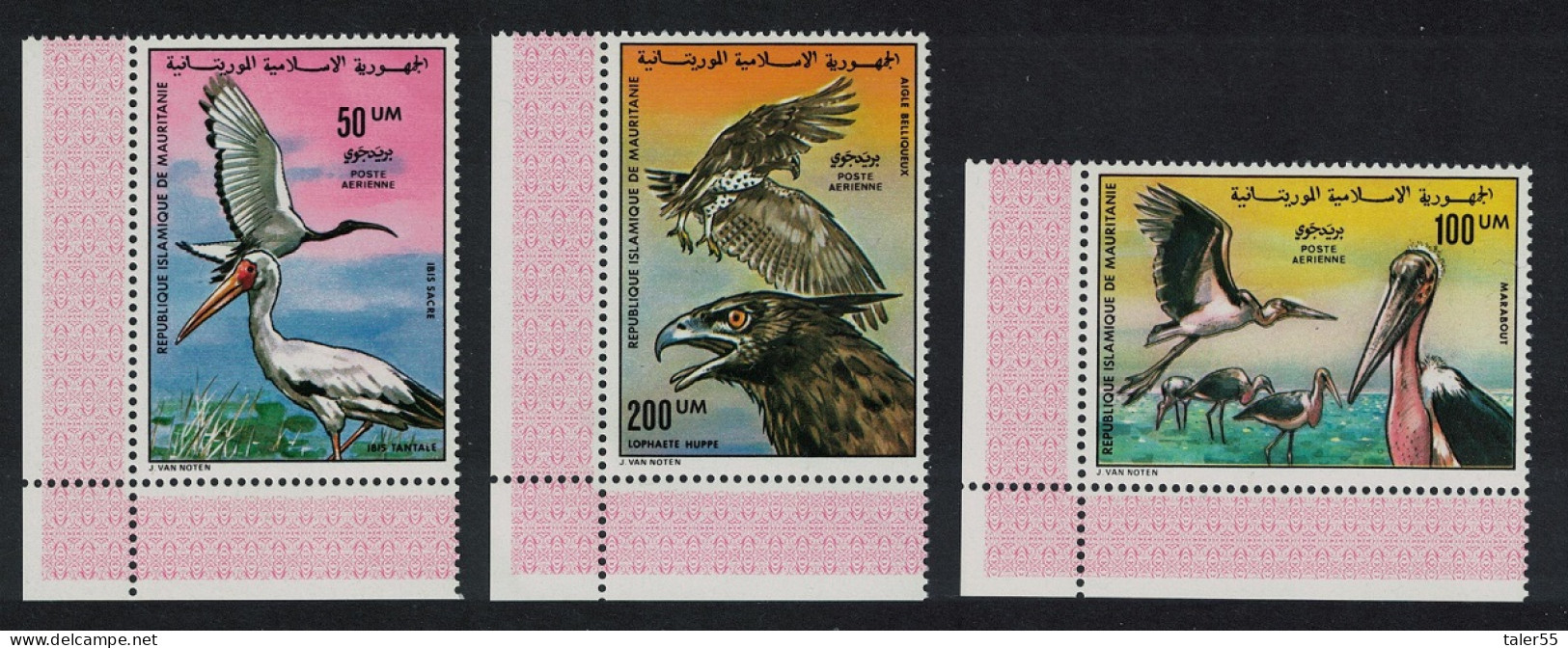 Mauritania Ibis Storks Eagles Birds 3v Corners 1976 MNH SG#525-527 - Mauritania (1960-...)