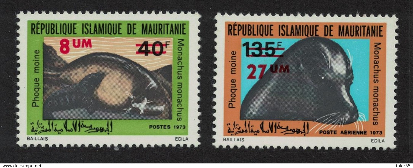 Mauritania Mediterranean Monk Seal 2v Overprint 1974 MNH SG#440+444 MI#465-466 - Mauritania (1960-...)