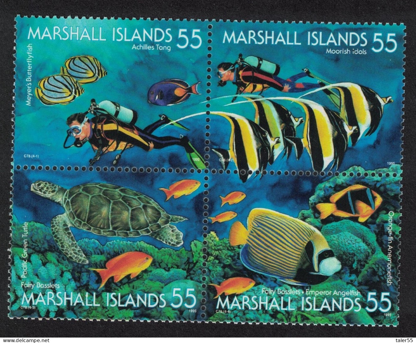 Marshall Is. Fish Scuba Diver Undersea World Block Of 4 1995 MNH SG#596-599 - Islas Marshall