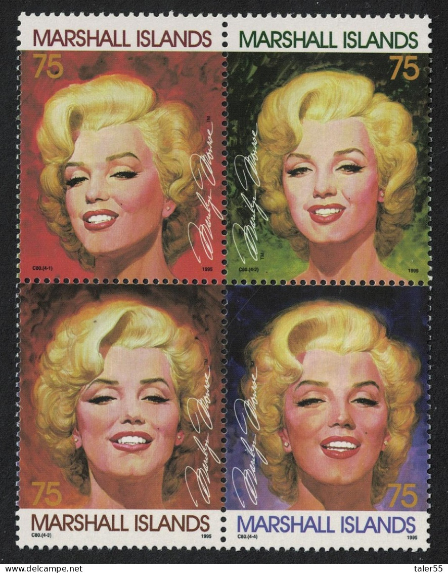 Marshall Is. Marilyn Monroe Actress 4v Blocks Of 4 1995 MNH SG#606-609 - Marshalleilanden