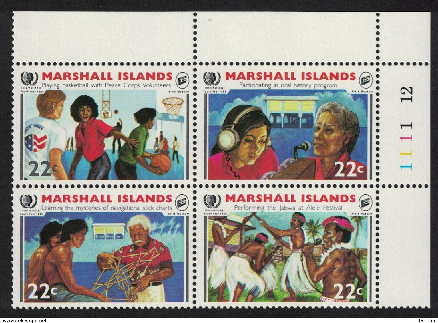 Marshall Is. International Youth Year Corner Block Of 4 1985 MNH SG#54-57 Sc#78-81 - Islas Marshall