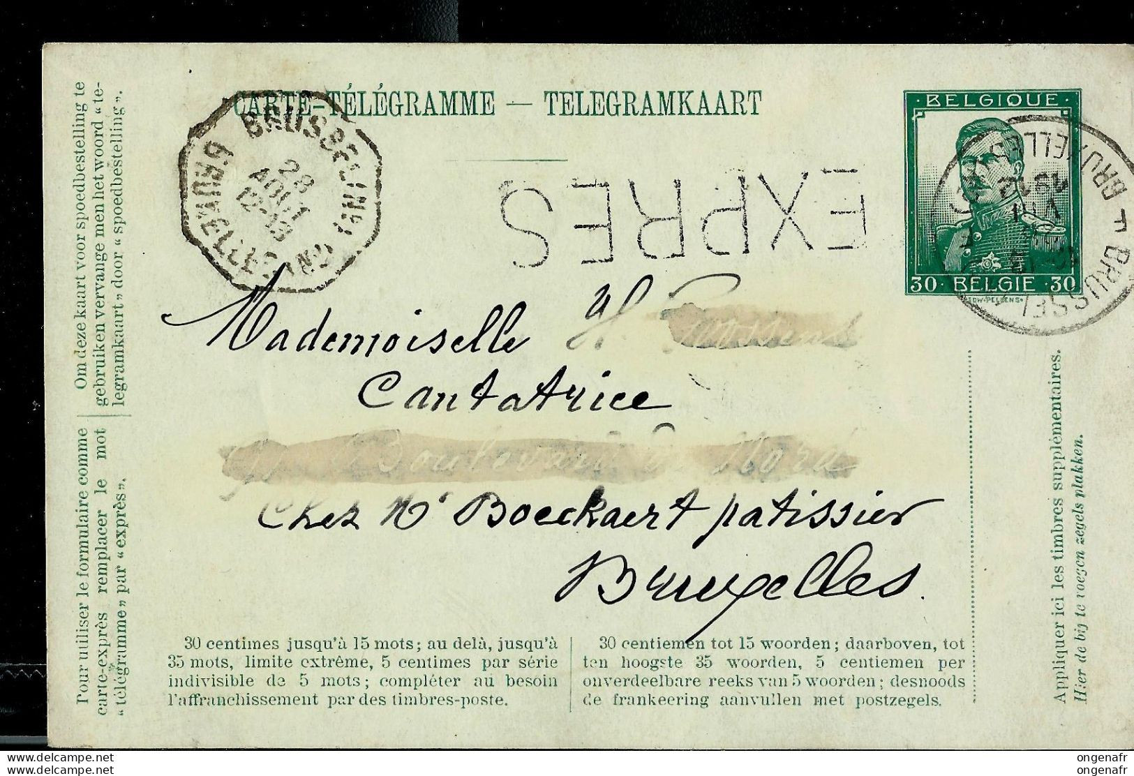 Carte Télégrammes : N° 1 Obl. BXL 28/08/1912 - Autres & Non Classés