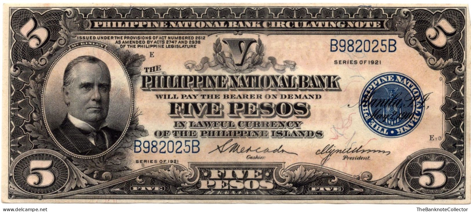 Philippines 5 Pesos 1921 P-52 EF-AUNC - Philippines