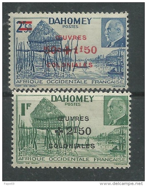 DAHOMEY N° 153/54 XX Village Lacustre Et Effigie Du Mal Pétain Surchargés Oeuvres Coloniale La Paire TB - Unused Stamps