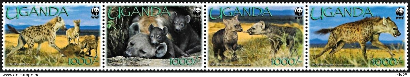 Uganda 2008, WWF Spotted Hyena - Strip Of 4 V. MNH - Unused Stamps