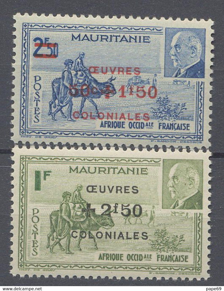 Mauritanie N° 131 / 32  X Caravane Et Effigie Du Mal Pétain Surchargés , Les 2 Valeurs  Trace De  Charnière Sinon TB - Ungebraucht