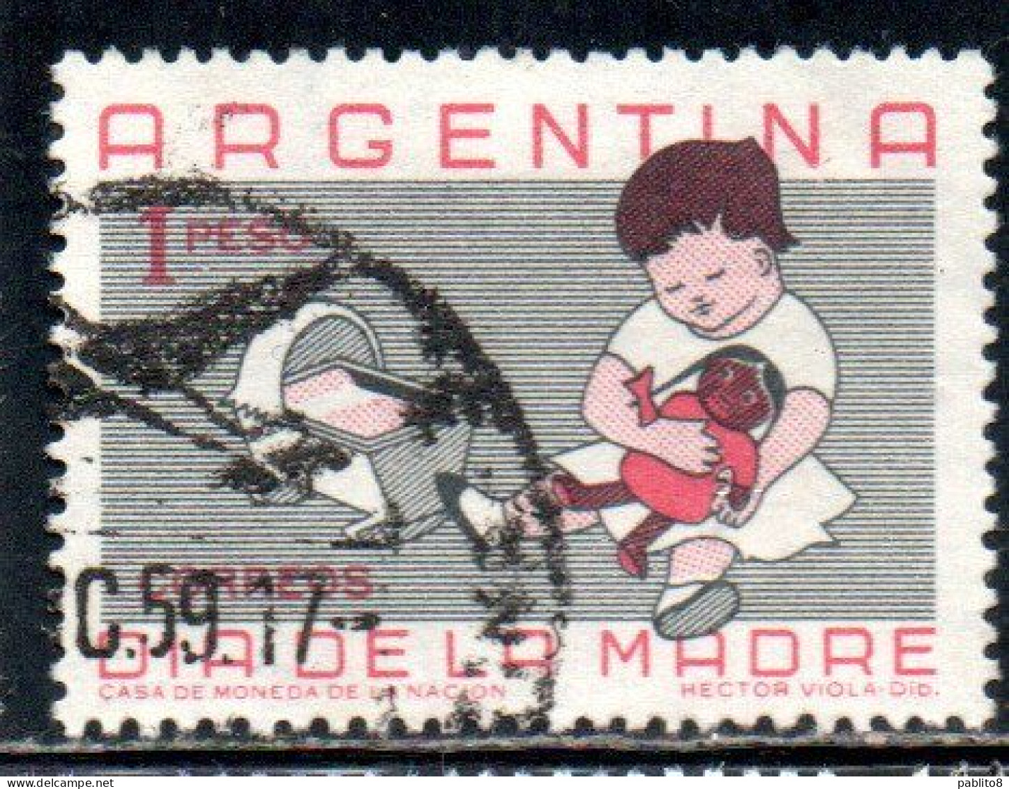 ARGENTINA 1959 MOTHER'S DAY CHILD PLAYING WITH DOLL 1p USED USADO OBLITERE' - Usati