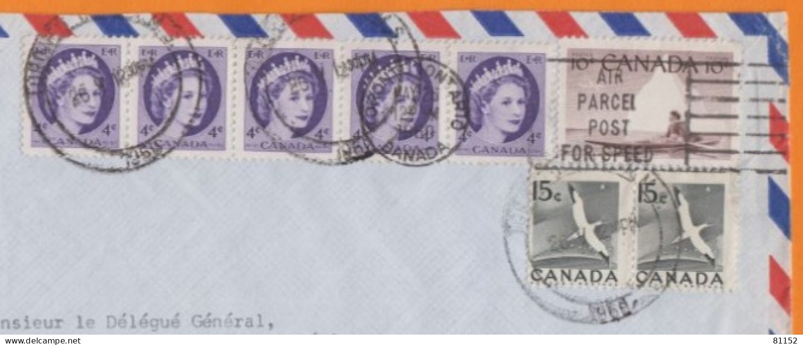 CANADA Lettre De L'Ambassade De FRANCE à TORONTO 1960 Avec 8 Timbres Dont Une Bande De 5 à 4c - Lettres & Documents