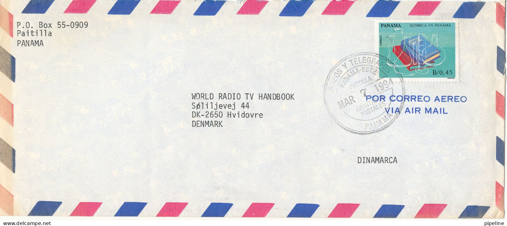 Panama Air Mail Cover Sent To Denmark 7-3-1994 Single Franked - Panama