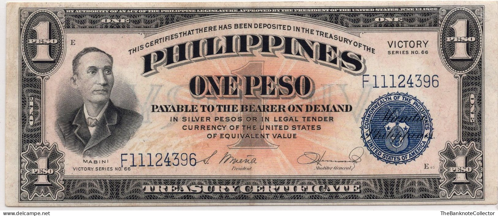 Philippines  1 Peso ND 1944 P-94 Victory Series Very Fine - Filipinas