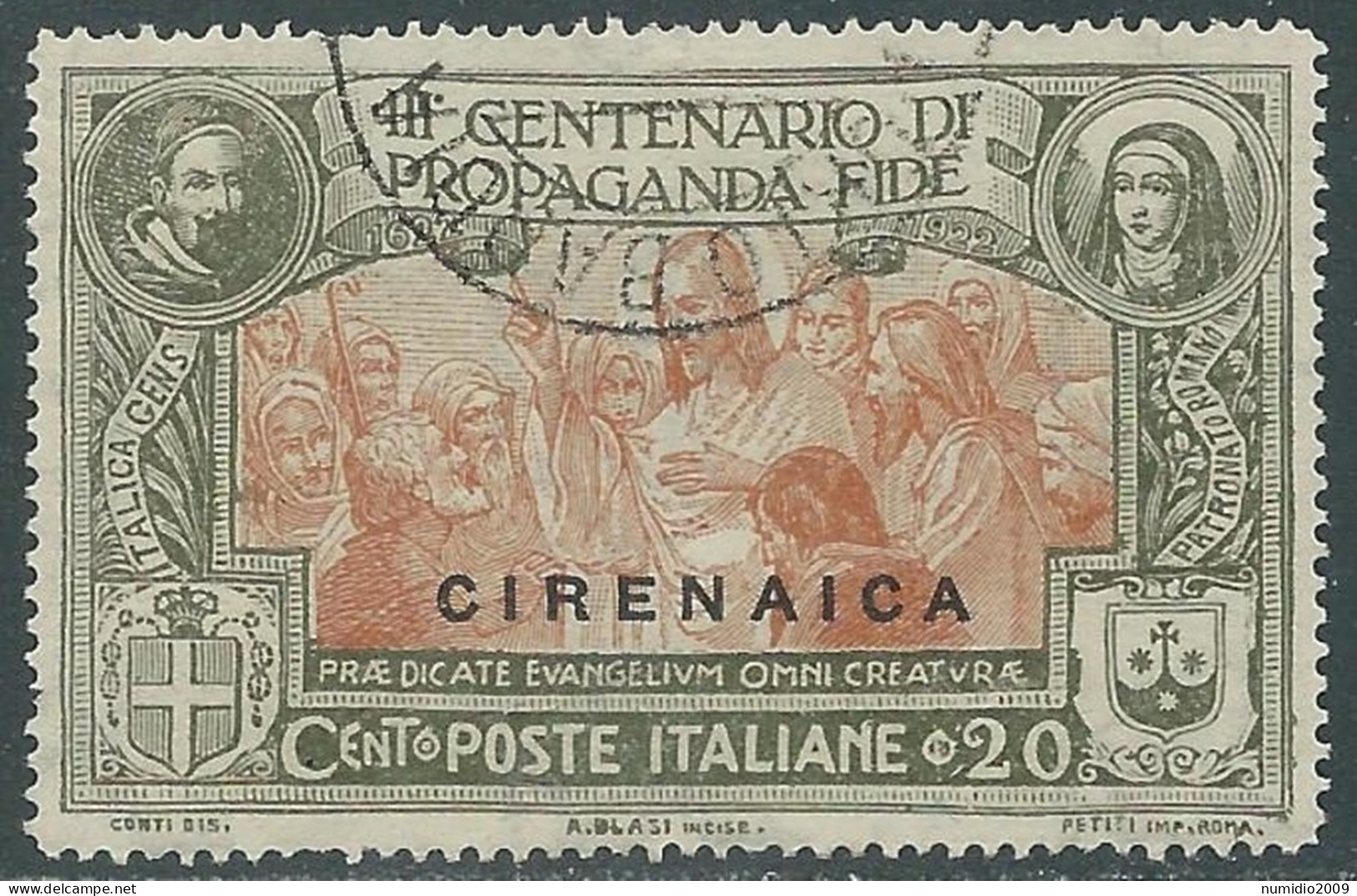 1923 CIRENAICA USATO PROPAGANDA FIDE 20 CENT - RA12-10 - Cirenaica