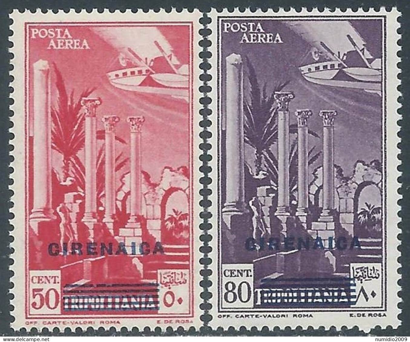 1932 CIRENAICA POSTA AEREA SOPRASTAMPATI 2 VALORI MNH ** - RA29-3 - Cirenaica