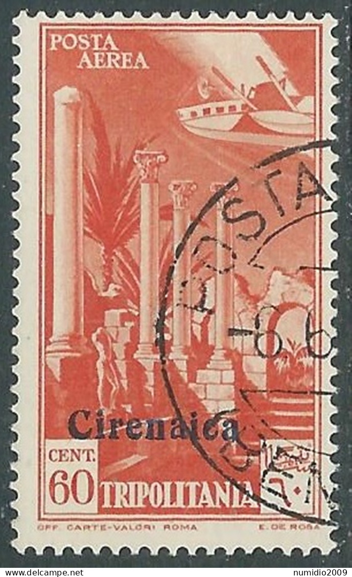 1932 CIRENAICA POSTA AEREA USATO SOPRASTAMPATO 60 CENT - RA12-6 - Cirenaica