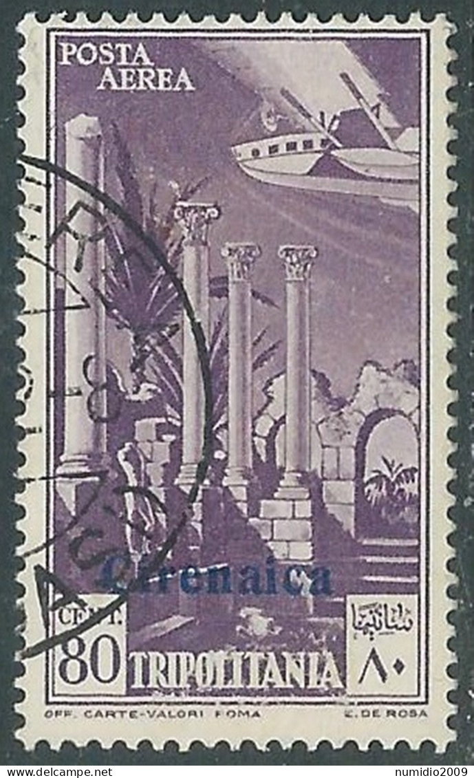 1932 CIRENAICA POSTA AEREA USATO SOPRASTAMPATO 80 CENT - RA12-7 - Cirenaica