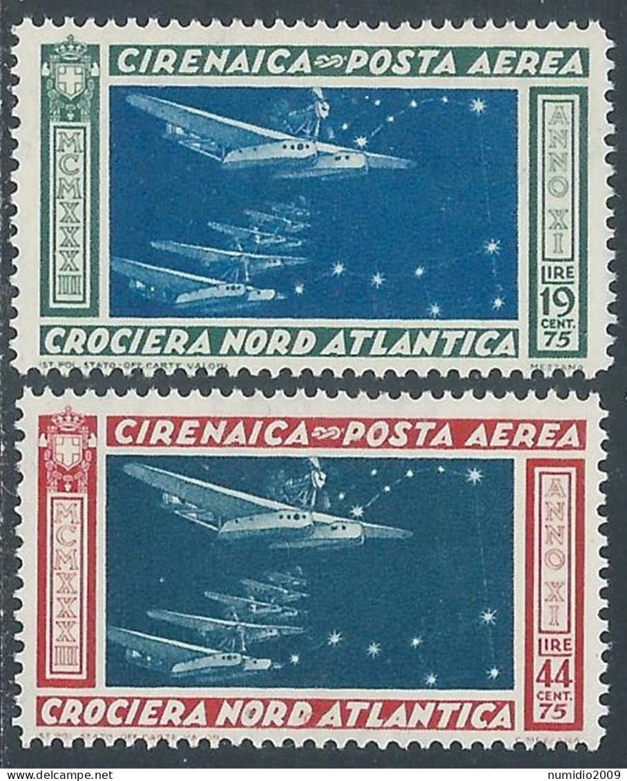 1933 CIRENAICA POSTA AEREA CROCIERA BALBO 2 VALORI MNH ** - RA29-2 - Cirenaica