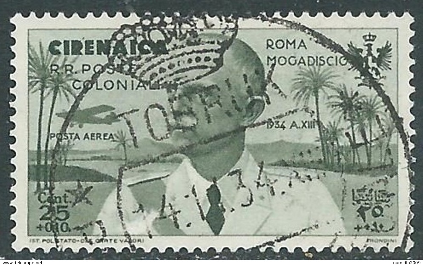 1934 CIRENAICA POSTA AEREA USATO VOLO ROMA MOGADISCIO 25 CENT - RA12-6 - Cirenaica