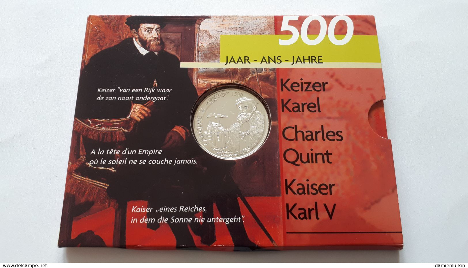 BELGIQUE 500 FRANCS 2000 ARGENT QP CHARLES QUINT EN POCHETTE QUALITY PROOF - 500 & 5000 Francs (oro)