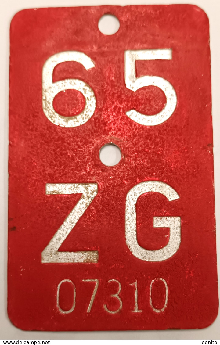 Velonummer Zug ZG 65 - Plaques D'immatriculation