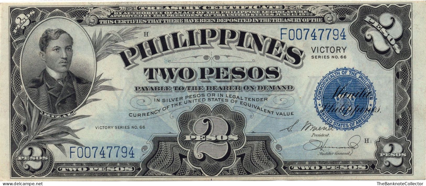 Philippines 2 Peso ND 1944 P-95 VICTORY Series Very Fine - Filippine