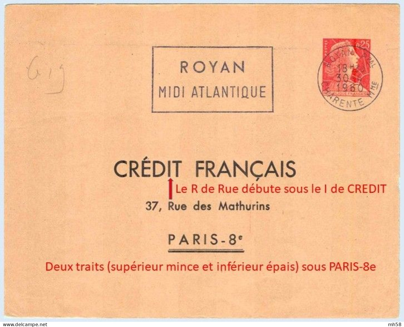 Entier FRANCE - Enveloppe Privée TSC Crédit Français Oblitéré - 0f25 Muller Rouge - Enveloppes Types Et TSC (avant 1995)