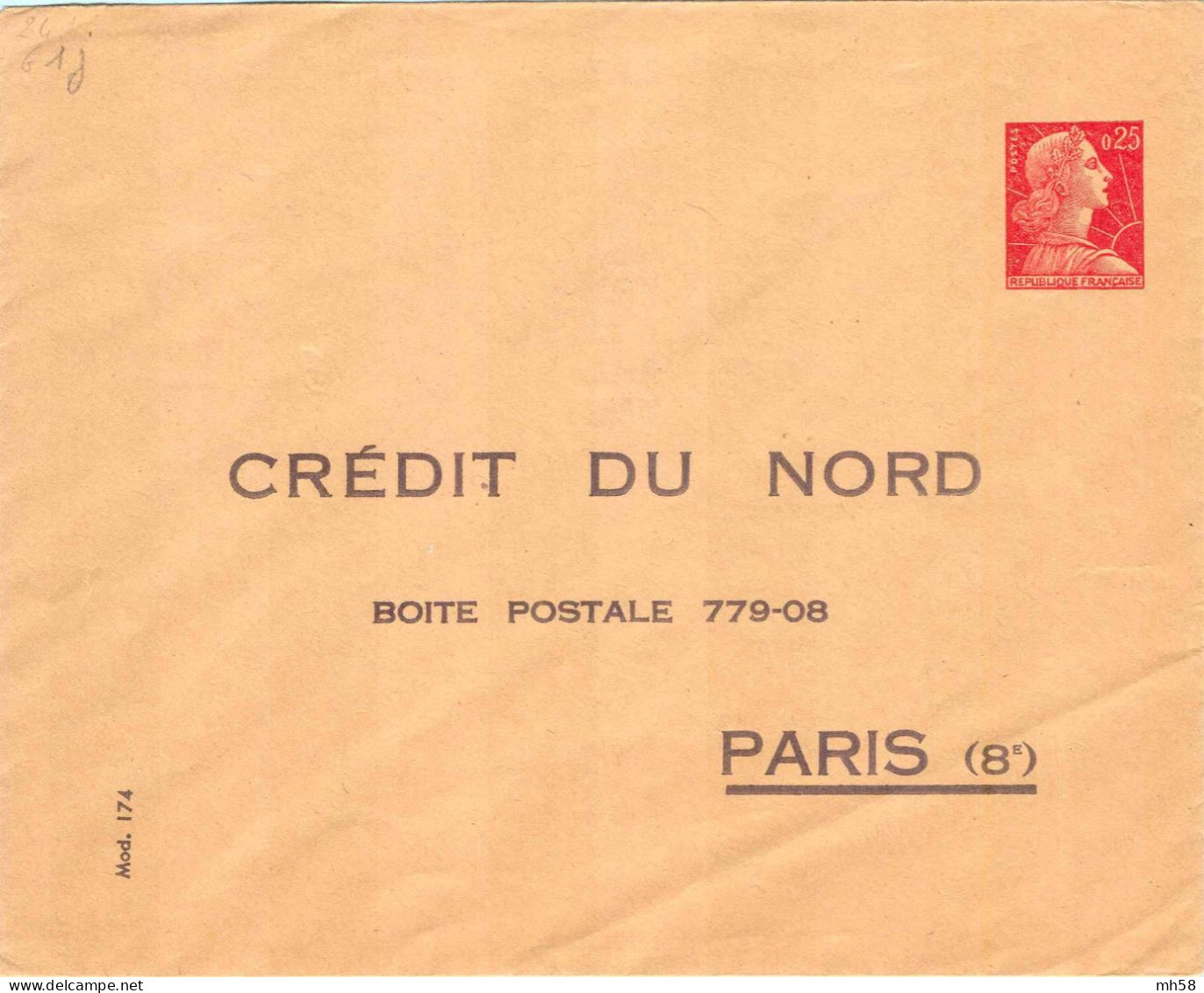 Entier FRANCE - Enveloppe Privée TSC Crédit Du Nord Neuf ** - 0f25 Muller Rouge - Standard Covers & Stamped On Demand (before 1995)