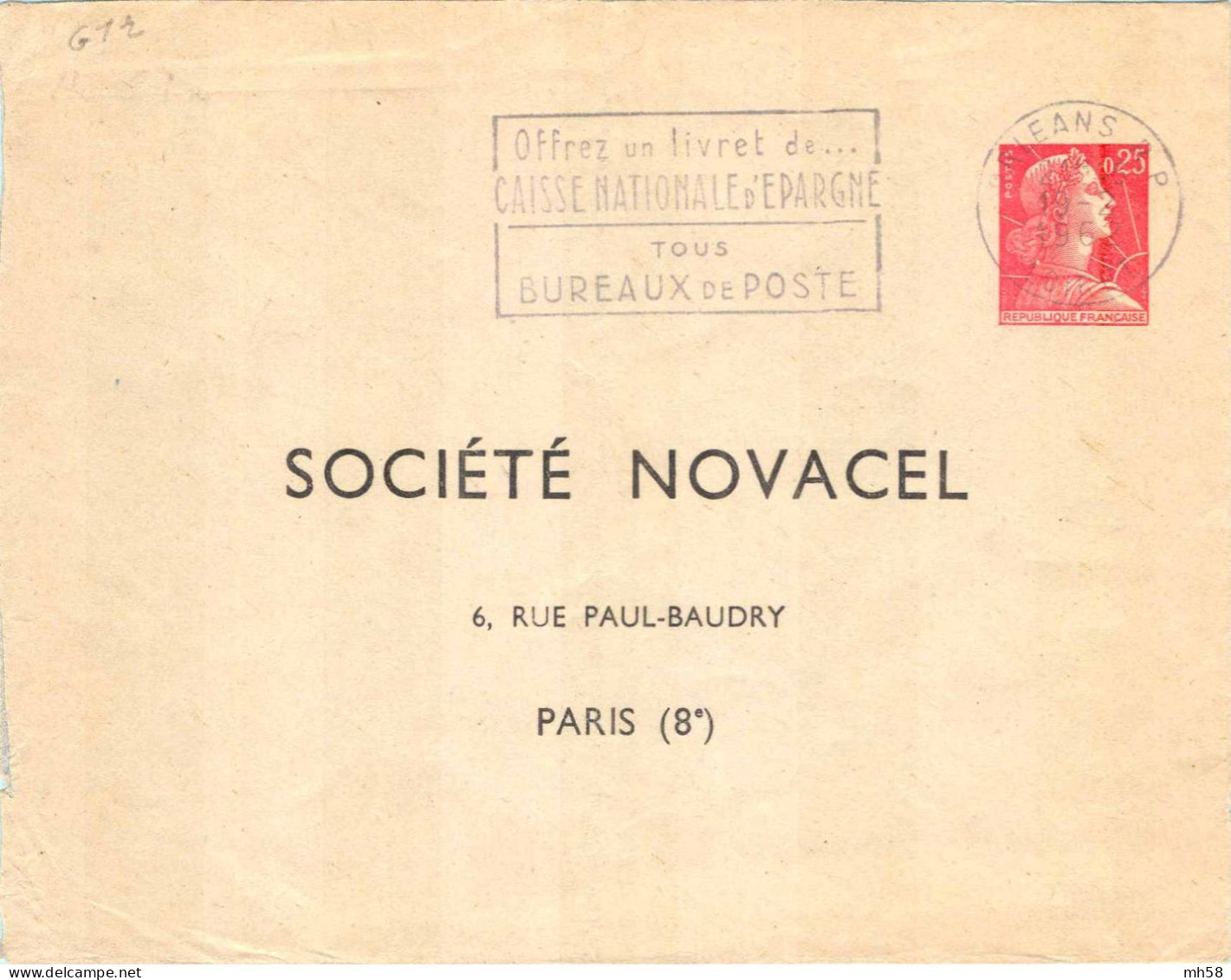 Entier FRANCE - Enveloppe Privée TSC Novacel Oblitéré - 0f25 Muller Rouge - Standard Covers & Stamped On Demand (before 1995)