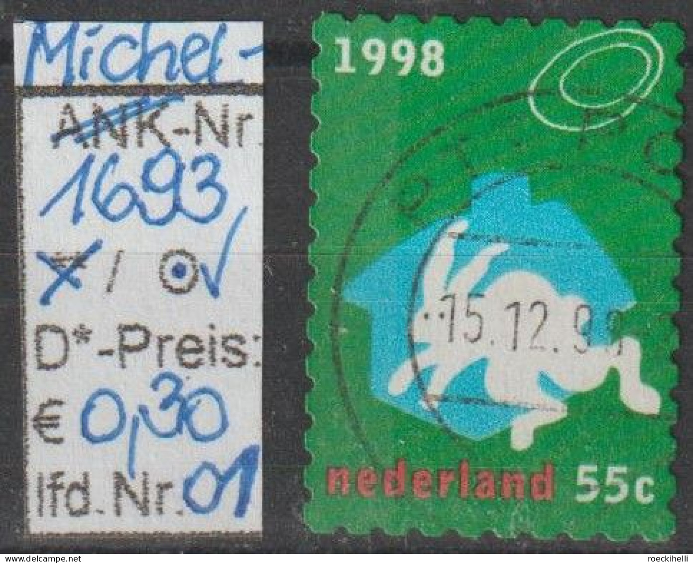 1998 - NIEDERLANDE - FM/DM "Dez.marken - Hase" 55 C Mehrf. - O  Gestempelt - S.Scan (1693o 01-02 Nl) - Used Stamps