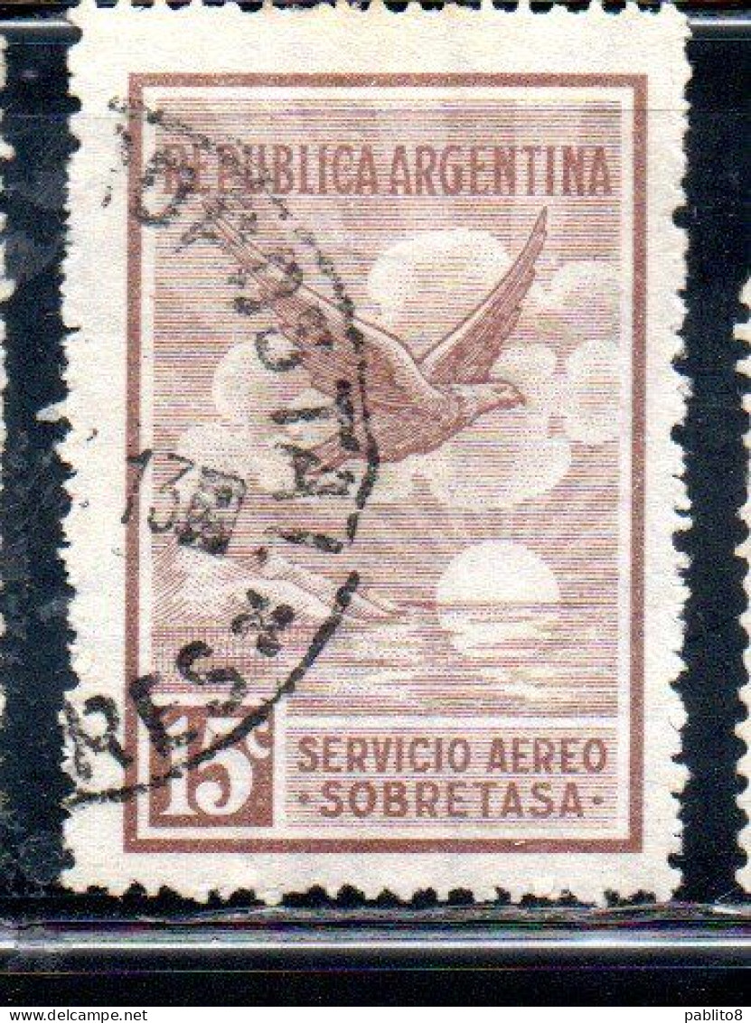 ARGENTINA 1928 AIR POST MAIL CORREO AEREO AIRMAIL EAGLE 15c USED USADO OBLITERE' - Posta Aerea