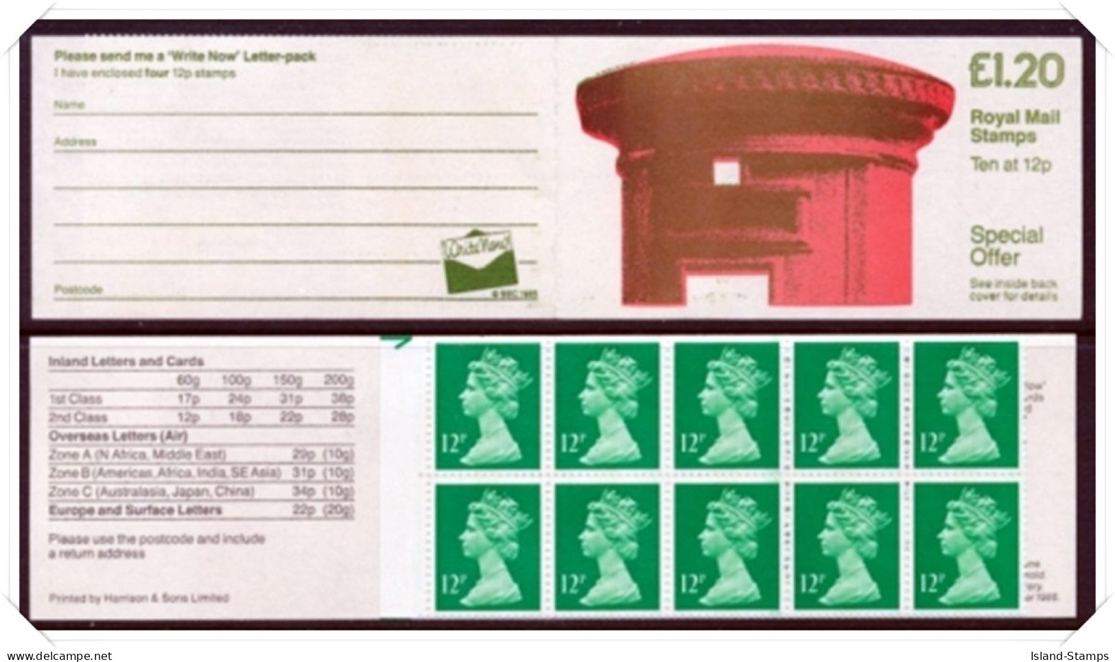 FJ4a Pillar Box Left Margin (£1.20 Folded Booklets)NB1-4 - Libretti