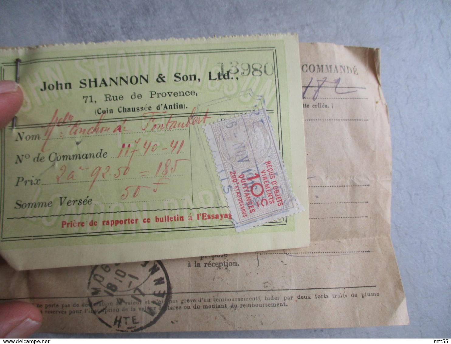 1916 JOHN SHANNON ET SON RUE DE PROVENCE FACTURE - 1900 – 1949
