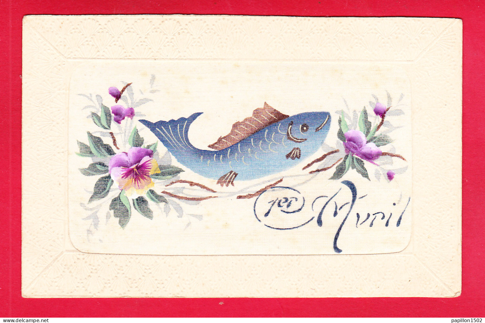 1er Avril-119A20  Carte Peinte Sur Soie, Un Poisson, Cpa BE - 1er Avril - Poisson D'avril