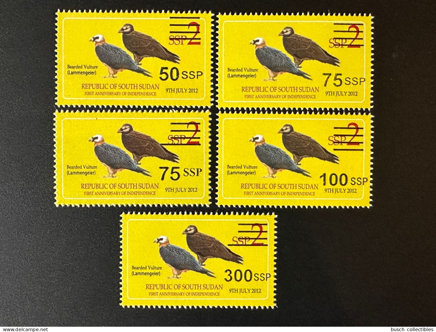 Sud-Soudan South Sudan Südsudan 2017 Mi. 10 / 13 I+II / 16 / 21 Bearded Vulture Lammengeier Bird Surcharge Überdruck - Águilas & Aves De Presa
