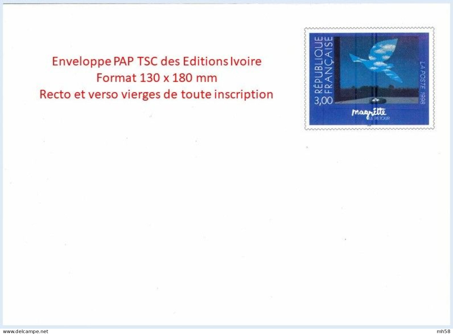 Entier FRANCE - PAP Enveloppe TSC Editions Ivoire Neuf ** - 3f00 Magritte - PAP: TSC En Semi-officiële Bijwerking